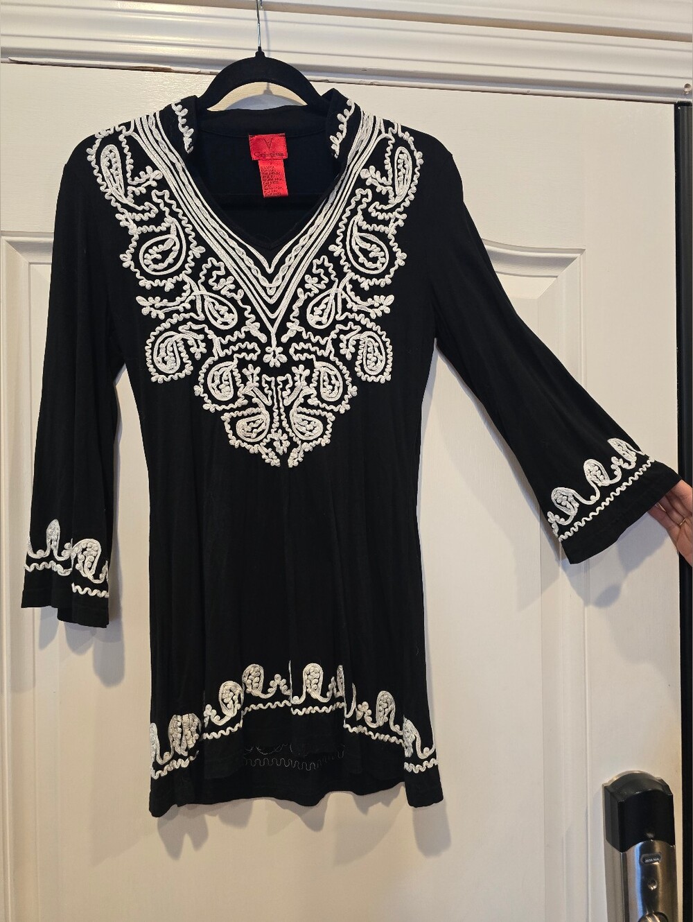 V Cristina Black White Embroidered Tunic Dress Cover Up Size S